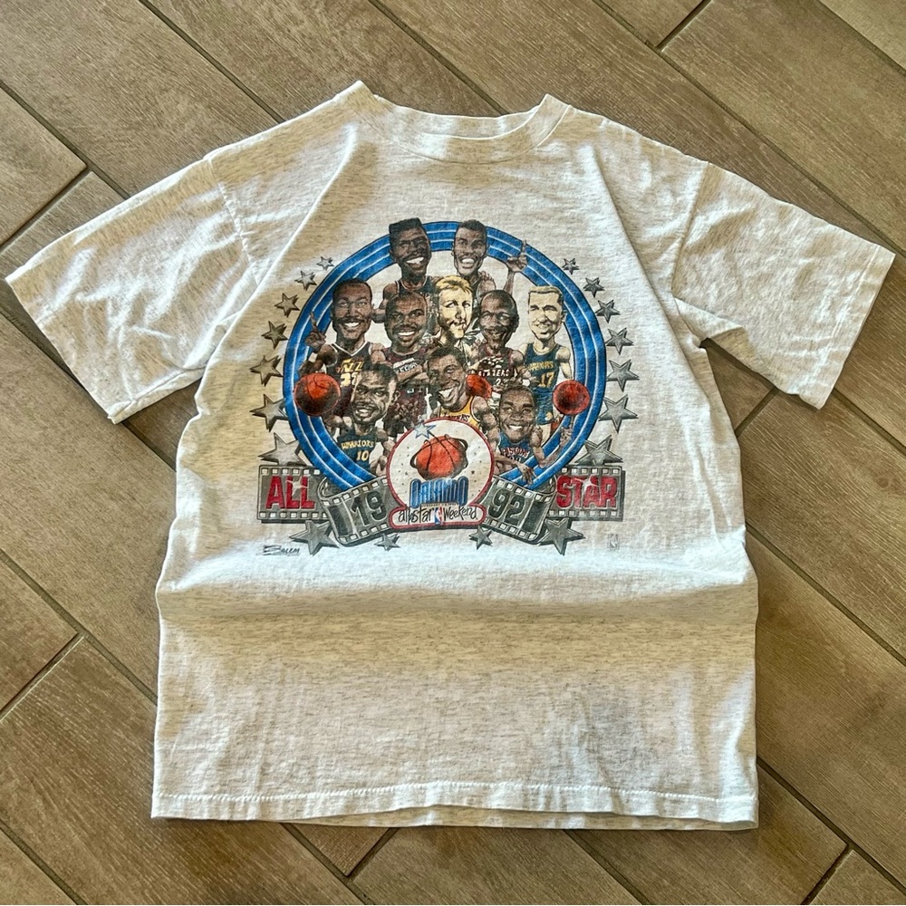 VTG 90s NBA ALL STAR 1992 SALEM SPORTSWEAR CARICATURE T-SHIRT SIZE L